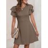 imageDokotoo Women 2025 Summer Ruffle Edge Sleeve Dresses Floral Casual Beach Mini Dress with PocketSimply Taupe