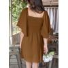 imageDokotoo Womens Dresses 2025 Summer Fall Deep V Neck Elegant Bow tie Mini Dress SXLBrown