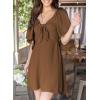 imageDokotoo Womens Dresses 2025 Summer Fall Deep V Neck Elegant Bow tie Mini Dress SXLBrown