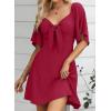 imageDokotoo Womens Dresses 2025 Summer Fall Deep V Neck Elegant Bow tie Mini Dress SXLBurgundy