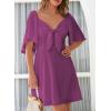 imageDokotoo Womens Dresses 2025 Summer Fall Deep V Neck Elegant Bow tie Mini Dress SXLMeadow Mauve