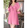 imageDokotoo Womens Dresses 2025 Summer Fall Deep V Neck Elegant Bow tie Mini Dress SXLPeach Blossom