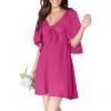 imageDokotoo Womens Dresses 2025 Summer Fall Deep V Neck Elegant Bow tie Mini Dress SXLRose Red