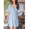 imageDokotoo Womens Dresses 2025 Summer Fall Deep V Neck Elegant Bow tie Mini Dress SXLSky Blue
