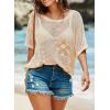 imageDokotoo Womens Floral Fashion Summer Tops 2025 Short Sleeve Crochet Sweaters Swimsuit Cover Ups Lightweight Knit PulloverApricot