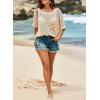 imageDokotoo Womens Floral Fashion Summer Tops 2025 Short Sleeve Crochet Sweaters Swimsuit Cover Ups Lightweight Knit PulloverApricot