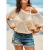 imageDokotoo Womens Floral Fashion Summer Tops 2025 Short Sleeve Crochet Sweaters Swimsuit Cover Ups Lightweight Knit PulloverApricot