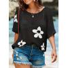imageDokotoo Womens Floral Fashion Summer Tops 2025 Short Sleeve Crochet Sweaters Swimsuit Cover Ups Lightweight Knit PulloverBlack