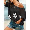 imageDokotoo Womens Floral Fashion Summer Tops 2025 Short Sleeve Crochet Sweaters Swimsuit Cover Ups Lightweight Knit PulloverBlack