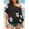 imageDokotoo Womens Floral Fashion Summer Tops 2025 Short Sleeve Crochet Sweaters Swimsuit Cover Ups Lightweight Knit PulloverBlack