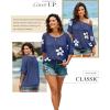imageDokotoo Womens Floral Fashion Summer Tops 2025 Short Sleeve Crochet Sweaters Swimsuit Cover Ups Lightweight Knit PulloverBluing