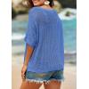 imageDokotoo Womens Floral Fashion Summer Tops 2025 Short Sleeve Crochet Sweaters Swimsuit Cover Ups Lightweight Knit PulloverSky Blue