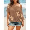 imageDokotoo Womens Floral Fashion Summer Tops 2025 Short Sleeve Crochet Sweaters Swimsuit Cover Ups Lightweight Knit PulloverStraw Yellow