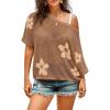 imageDokotoo Womens Floral Fashion Summer Tops 2025 Short Sleeve Crochet Sweaters Swimsuit Cover Ups Lightweight Knit PulloverStraw Yellow