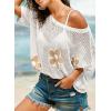 imageDokotoo Womens Floral Fashion Summer Tops 2025 Short Sleeve Crochet Sweaters Swimsuit Cover Ups Lightweight Knit PulloverWhite