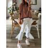 imageDokotoo Womens Long Sleeve Sweaters Casual Crewneck Fashion Fall Striped Color Block Shirts High Low Pullover Sweater TopsC Dark Brown