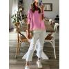 imageDokotoo Womens Long Sleeve Sweaters Casual Crewneck Fashion Fall Striped Color Block Shirts High Low Pullover Sweater TopsF Pink