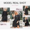 imageDokotoo Womens Summer Dresses Casual Tunic Dress Short Sleeve Crew Neck Flowy Babydoll DressBlack