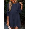 imageDokotoo Womens Summer Dresses Casual Tunic Dress Short Sleeve Crew Neck Flowy Babydoll DressNavy Blue