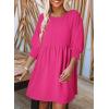 imageDokotoo Womens Summer Dresses Casual Tunic Dress Short Sleeve Crew Neck Flowy Babydoll DressRose Red