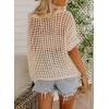 imageDokotoo Womens Summer Scoop Neck Short Sleeve Sweater Casual Crochet Hollow Out Knit Tops Pullover Shirts Beach CoverupApricot