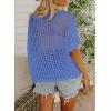 imageDokotoo Womens Summer Scoop Neck Short Sleeve Sweater Casual Crochet Hollow Out Knit Tops Pullover Shirts Beach CoverupAshleigh Blue