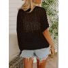 imageDokotoo Womens Summer Scoop Neck Short Sleeve Sweater Casual Crochet Hollow Out Knit Tops Pullover Shirts Beach CoverupBlack