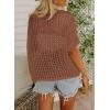 imageDokotoo Womens Summer Scoop Neck Short Sleeve Sweater Casual Crochet Hollow Out Knit Tops Pullover Shirts Beach CoverupCoffee