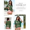 imageDokotoo Womens Summer Scoop Neck Short Sleeve Sweater Casual Crochet Hollow Out Knit Tops Pullover Shirts Beach CoverupDark Green