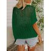 imageDokotoo Womens Summer Scoop Neck Short Sleeve Sweater Casual Crochet Hollow Out Knit Tops Pullover Shirts Beach CoverupDark Green