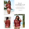 imageDokotoo Womens Summer Scoop Neck Short Sleeve Sweater Casual Crochet Hollow Out Knit Tops Pullover Shirts Beach CoverupFiery Red