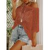 imageDokotoo Womens Summer Scoop Neck Short Sleeve Sweater Casual Crochet Hollow Out Knit Tops Pullover Shirts Beach CoverupGold Flame