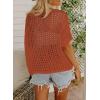 imageDokotoo Womens Summer Scoop Neck Short Sleeve Sweater Casual Crochet Hollow Out Knit Tops Pullover Shirts Beach CoverupGold Flame