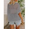 imageDokotoo Womens Summer Scoop Neck Short Sleeve Sweater Casual Crochet Hollow Out Knit Tops Pullover Shirts Beach CoverupGray
