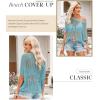 imageDokotoo Womens Summer Scoop Neck Short Sleeve Sweater Casual Crochet Hollow Out Knit Tops Pullover Shirts Beach CoverupLight Blue