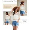 imageDokotoo Womens Summer Scoop Neck Short Sleeve Sweater Casual Crochet Hollow Out Knit Tops Pullover Shirts Beach CoverupMilk White