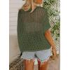 imageDokotoo Womens Summer Scoop Neck Short Sleeve Sweater Casual Crochet Hollow Out Knit Tops Pullover Shirts Beach CoverupMist Green