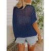 imageDokotoo Womens Summer Scoop Neck Short Sleeve Sweater Casual Crochet Hollow Out Knit Tops Pullover Shirts Beach CoverupNavy Blue