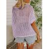 imageDokotoo Womens Summer Scoop Neck Short Sleeve Sweater Casual Crochet Hollow Out Knit Tops Pullover Shirts Beach CoverupOrchid Bouquet