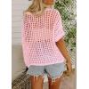 imageDokotoo Womens Summer Scoop Neck Short Sleeve Sweater Casual Crochet Hollow Out Knit Tops Pullover Shirts Beach CoverupPink