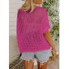 imageDokotoo Womens Summer Scoop Neck Short Sleeve Sweater Casual Crochet Hollow Out Knit Tops Pullover Shirts Beach CoverupRose Red