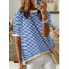 imageDokotoo Womens Tops Casual Summer Crewneck Short Sleeve Striped Color Block Knit High Low Trendy Pullover SweatersA Blue 2