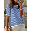 imageDokotoo Womens Tops Casual Summer Crewneck Short Sleeve Striped Color Block Knit High Low Trendy Pullover SweatersA Blue 2