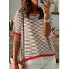 imageDokotoo Womens Tops Casual Summer Crewneck Short Sleeve Striped Color Block Knit High Low Trendy Pullover SweatersA Brown