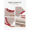imageDokotoo Womens Tops Casual Summer Crewneck Short Sleeve Striped Color Block Knit High Low Trendy Pullover SweatersA Brown