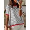 imageDokotoo Womens Tops Casual Summer Crewneck Short Sleeve Striped Color Block Knit High Low Trendy Pullover SweatersA Gray