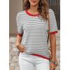 imageDokotoo Womens Tops Casual Summer Crewneck Short Sleeve Striped Color Block Knit High Low Trendy Pullover SweatersA Gray