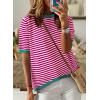 imageDokotoo Womens Tops Casual Summer Crewneck Short Sleeve Striped Color Block Knit High Low Trendy Pullover SweatersA Hot Pink