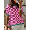 imageDokotoo Womens Tops Casual Summer Crewneck Short Sleeve Striped Color Block Knit High Low Trendy Pullover SweatersA Hot Pink
