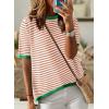imageDokotoo Womens Tops Casual Summer Crewneck Short Sleeve Striped Color Block Knit High Low Trendy Pullover SweatersA Orange